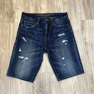 American Eagle Size 26 Slim Fit Distressed Denim Shorts Dark Wash Ripped 9.5''